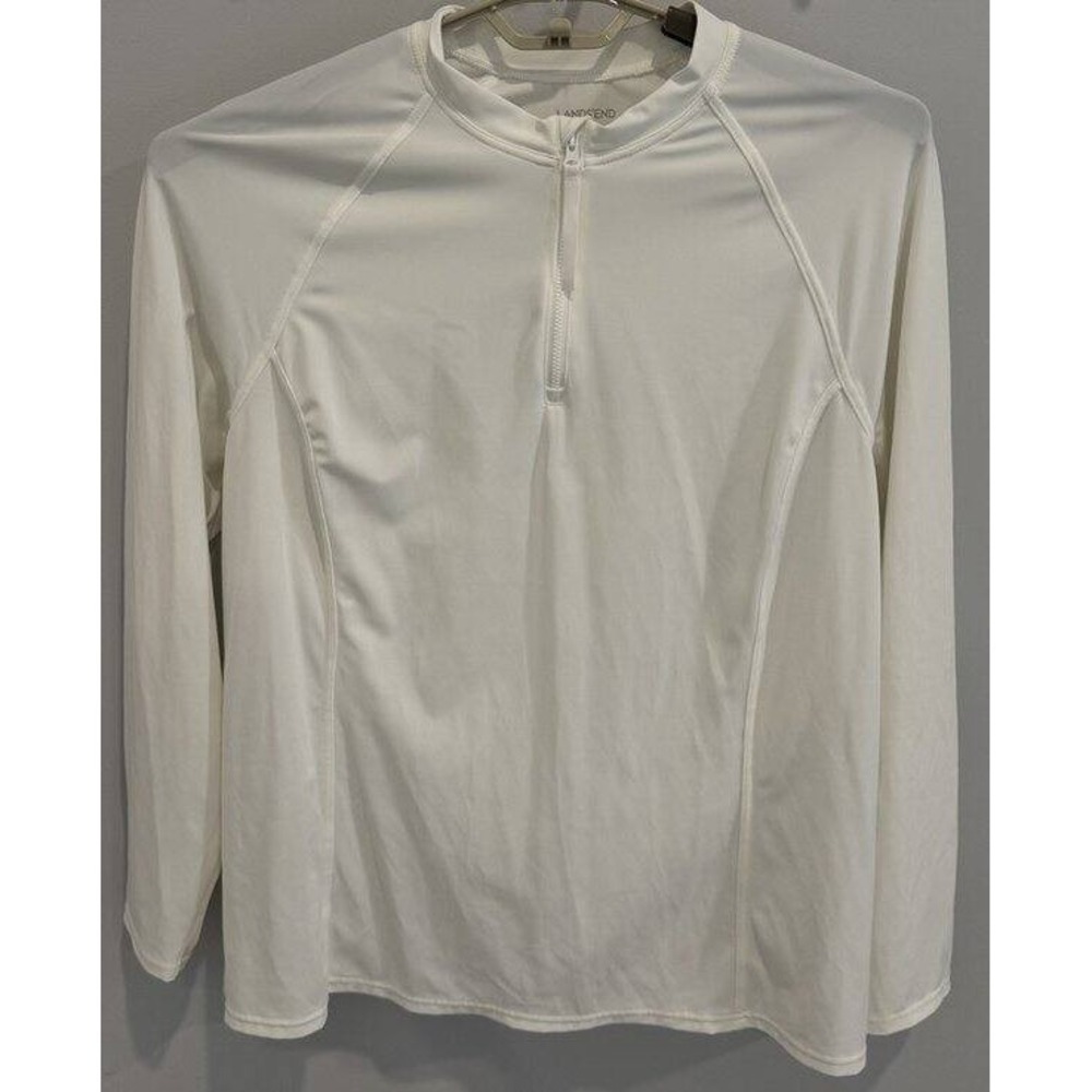 Lands End White‎ 1/4 Zip Long Sleeve Rash Guard Swimsuit Cover Size 1X Long
